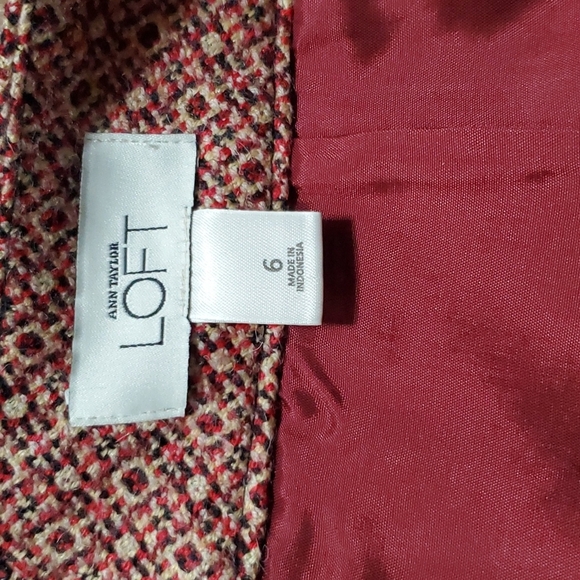 Loft wool blend red patterned mini pencil skirt lined - Picture 5 of 8